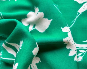 Vintage rayon challis super soft green white floral: curtains, pillow, wrap, summer dress, caftan, viscose price half yard