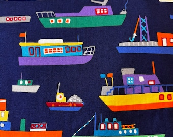 Bootjes! Kinderkamer PRIJS 1/2 yard strand oceaan katoenen stof rood geel marineblauw Vintage vrolijke kinderkamer gordijnen, woondecoratie kussen 43" breed