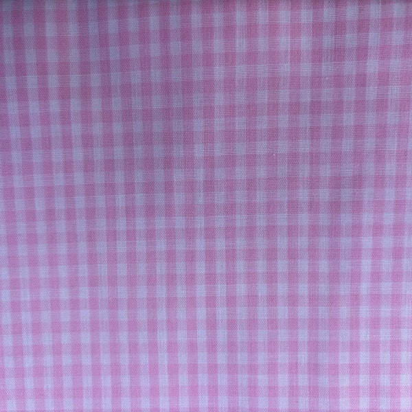 Vintage eighth inch checks cotton/poly gingham fabric pink white for doll clothes, apron, curtains, child's dress price for half yard