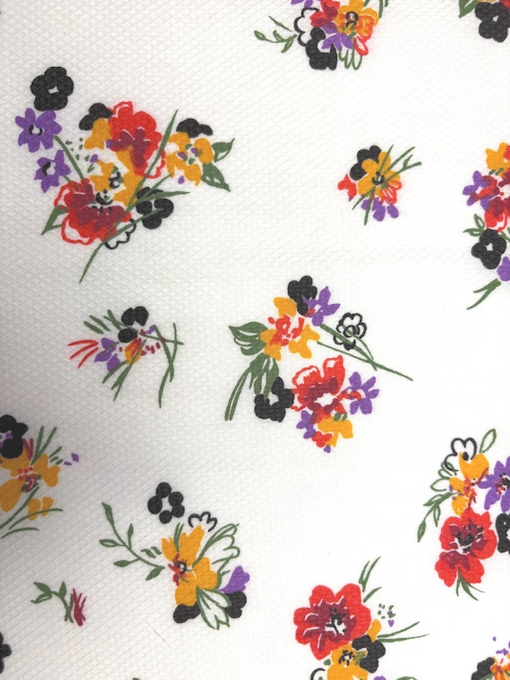 60s cotton pique Vintage flowers purple orange bird's eye upholstery home decor pillow swimsuit summer skirt shorts price 1/2 yd or piece