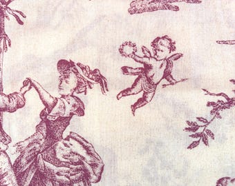 Toile de jouy vintage maroon dark purple cotton blend semi-sheer cream background home decor curtains price half yard