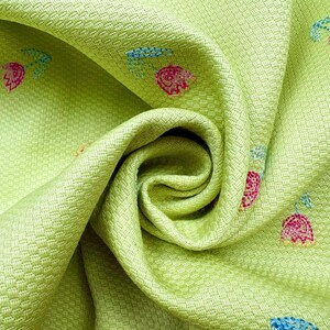 60s bird's eye pique fabric vintage spring green embroidered pink tulips Cotton skirt pillow curtain doll clothes price 12 yd 58 " w image 2