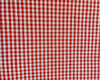 Vintage  gingham eighth inch checks cotton fabric red white for doll clothes, apron, curtains, child's dress price for half yard