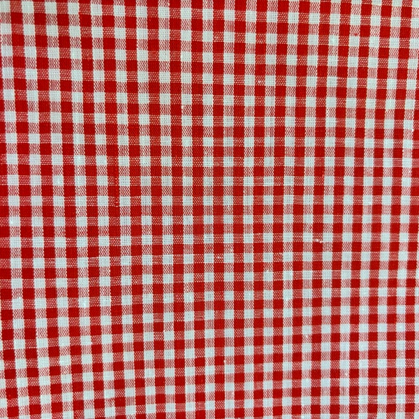 Vintage  gingham eighth inch checks cotton fabric red white for doll clothes, apron, curtains, child's dress price for half yard