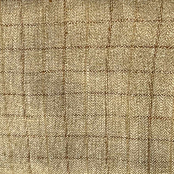 Vintage raw silk fabric golden tan and brown plaid: jacket, skirt, pillow or chair covers