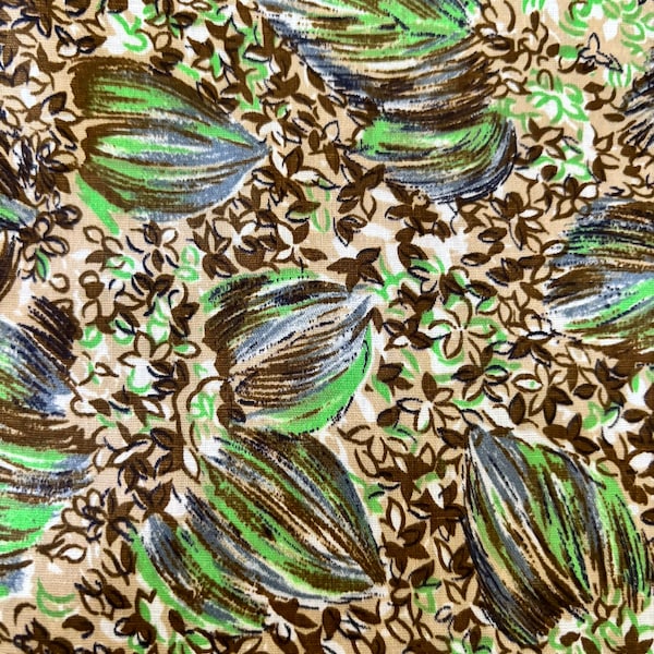 RARE 30s-40s vintage cotton fabric feedsack texture green blue brown leaves flowers price for half yard narrow width