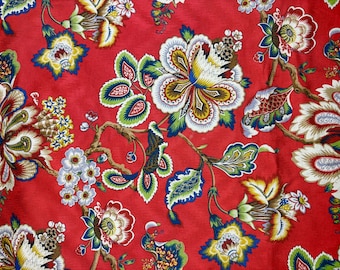 ¡OFERTA! Tapicería de lino/algodón HGTV con núcleo de castillo jacobino, cortinas rojas, oliva y canela, fundas para sillas, tela para almohadas, decoración del hogar, calidad, precio, 1/2 yarda