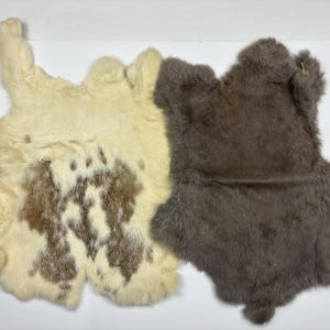 Vintage rabbit fur skin hides white gray super soft mittens collar crafts gray 9" by 12" white 10" by 11"