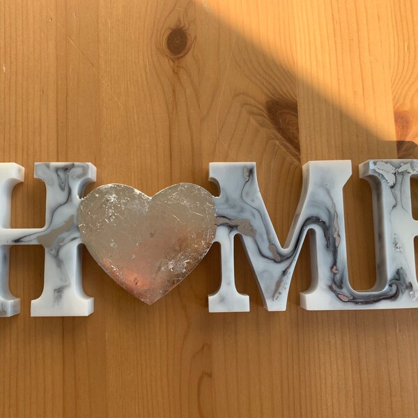 Home marble chrome resin word sign