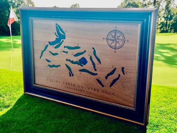 Custom Golf Course Map- Squire Creek Country Club - Laser Engraved Wood Acrylic Wall Art