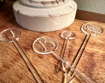 Custom Monogram Acrylic Cocktail Skewers, Party Appetizer Sticks