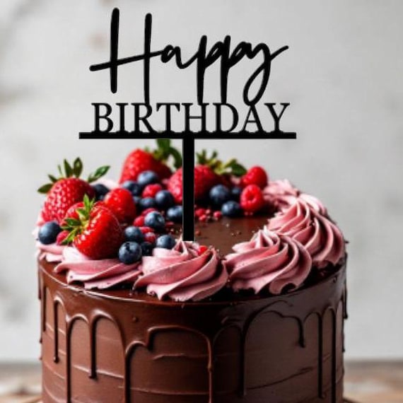 Modern Happy Birthday Cake Topper – Acrylic or Wood