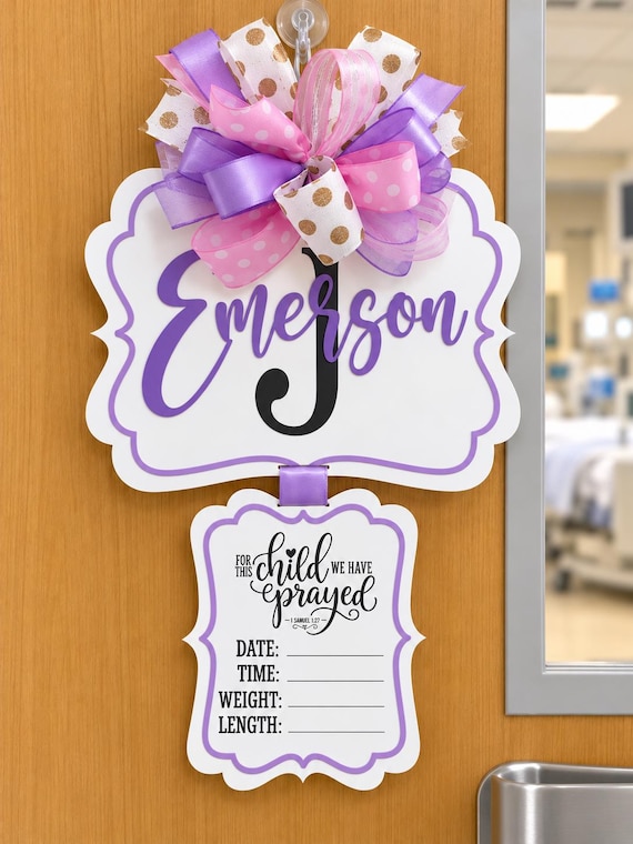 Personalized Baby Girl Hospital Door Hanger, Birth Announcement Sign, Newborn Name Sign, Baby Girl Nursery Decor, Baby Shower Gift