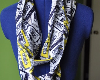 Yellow & Navy Cassette Tape Flannel Infinity Scarf