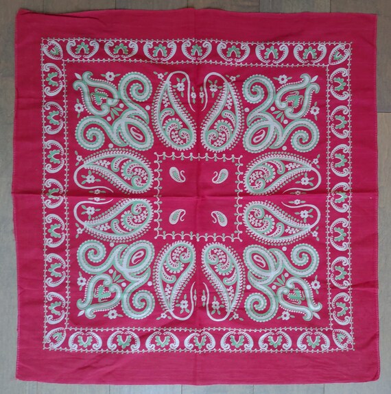 Vintage Antique Bandana Red Green Selvedge Edge Co