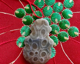 Petoskey Stone, Snowman, Christmas Ornament, Fossilized Coral, Michigan, Fossil