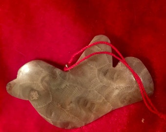 Petoskey Stone, Christmas Ornament, Dove, Fossilized Coral, Michigan