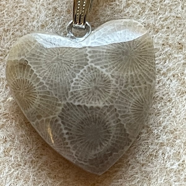 Petoskey Stone Pendant, Necklace, Michigan, Small Heart, Fossilized Coral, Rebecca House Jewelry