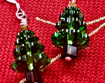 Earrings, Swarovski, Crystal, Christmas tree, Green, Christmas, Winter, holiday
