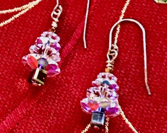 Earrings, Swarovski, Crystal, Christmas Tree, Christmas, Winter, dangle, ear wires, posts, clip-ons