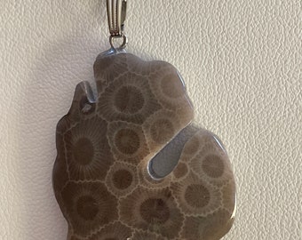 Petoskey Stone Pendant, Necklace, Michigan, Lower Peninsula, Fossilized Coral, Rebecca House Jewelry