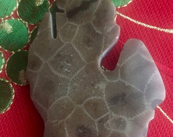 Michigan Christmas Ornament, Petoskey Stone Ornament, Lower Peninsula