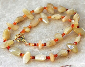 Quartz and Carnelian Semi-Precious Gemstone Necklace - 21"