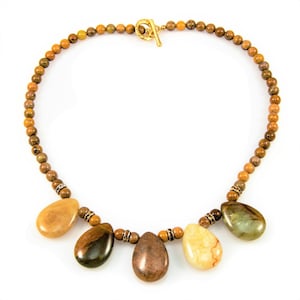 Gold Jasper & Serpentine Gemstone Necklace - 17&quot;
