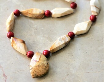 Wood Jasper & Red Coral Necklace - 22"