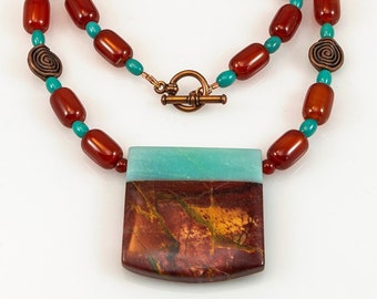 Turquoise Carnelian Copper Pendant Necklace - 20.75"