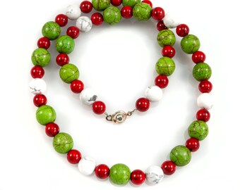 Red White & Green Howlite Necklace - 22"