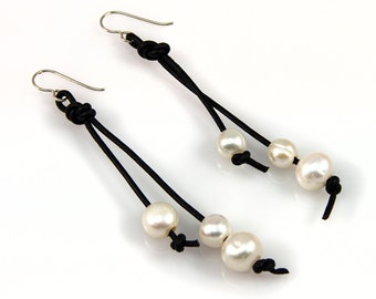 Knotted Pearl Dangle Earrings - 3.5"