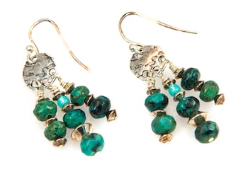 Sterling Silver Earrings with Turquoise Fringe - 1.75"