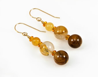 Golden Blood Quartz Dangle Earrings