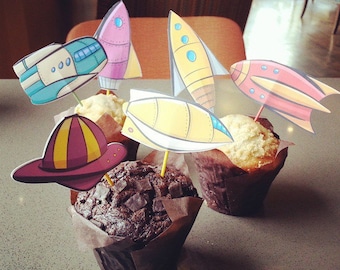Retro Rocket Mobile or Cupcake toppers. Silhouette Cameo Cutouts Colorbook4nerdlings by Sean McMenemy