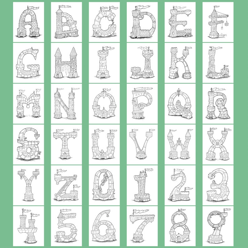 Castle ABC 123 coloring books Colorbook4nerdlings by Sean | Etsy