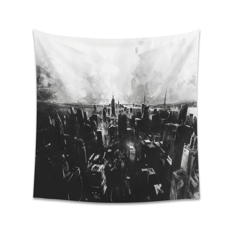 Cityscape Printed Wall Tapestry, Black and White, New York image 1