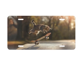 Kitten Skateboarding Aluminum Vanity Plate Decorative Front Car Vanity Plate Aluminum License Plate Car Exterior Decor Gift Buy Multiple