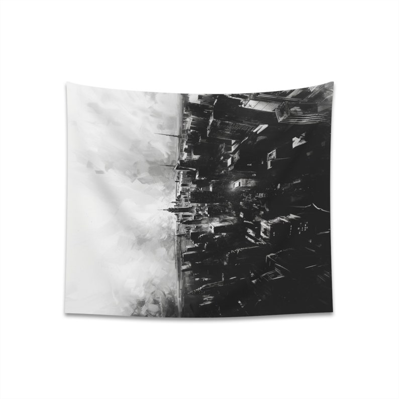 Cityscape Printed Wall Tapestry, Black and White, New York image 4