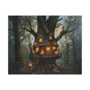 ON SALE, Gnome Tree House Puzzle (110, 252, 520, 1014-piece), Enchanted Jigsaw Puzzle, Magical Puzzle