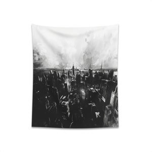 Cityscape Printed Wall Tapestry, Black and White, New York image 5