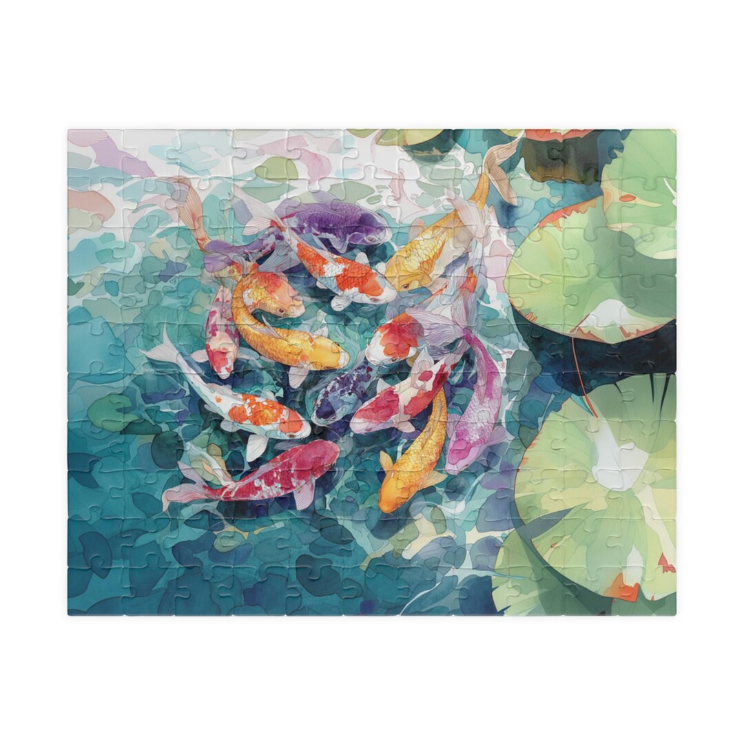 Watercolor Koi Fish Puzzle: Glossy Chipboard Multi-piece Ocean Animal ...