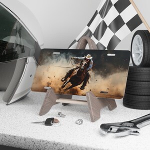 Cowboy Horse Riding Aluminum License Plate: Rodeo Vanity Plate Wedding Gift Anniversary Adult Gift Teen birthday Christmas Present Idea image 4