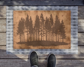 Pine Trees Silhouette Coir Doormat: Outdoor Welcome Mat