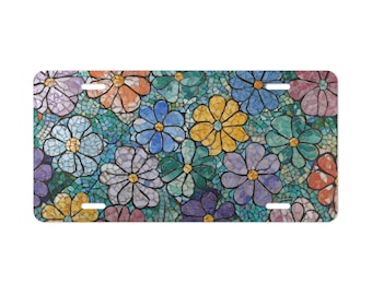 Plato decorativo con mosaico floral colorido