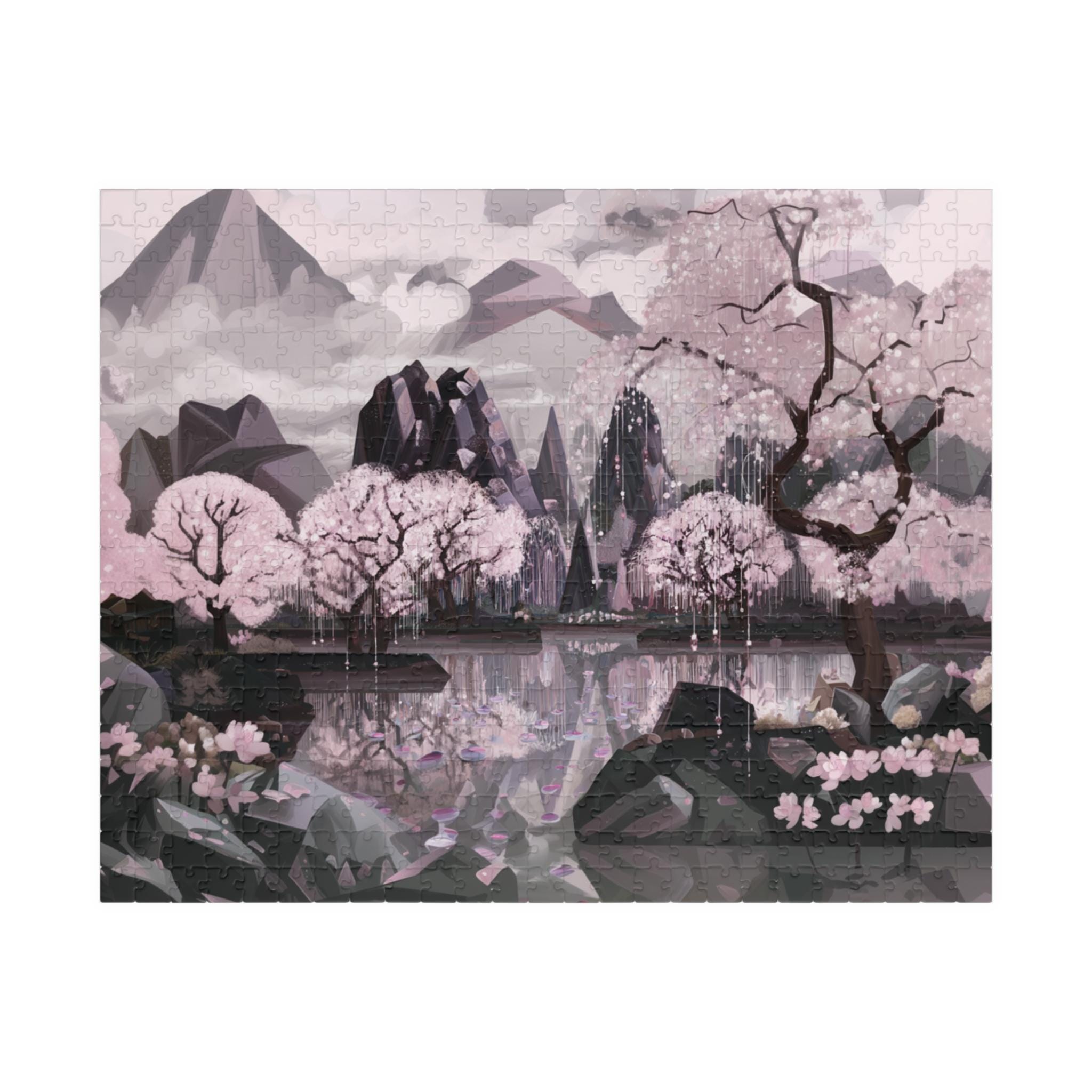 【ジグソーパズル】「久遠寺の朧桜」屏風画 桜パズル (110 252 520 1014ピース) 中国パズル 風景ジグソーパズル
