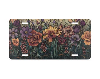 Mauve Floral Vanity Plate Stained Glass