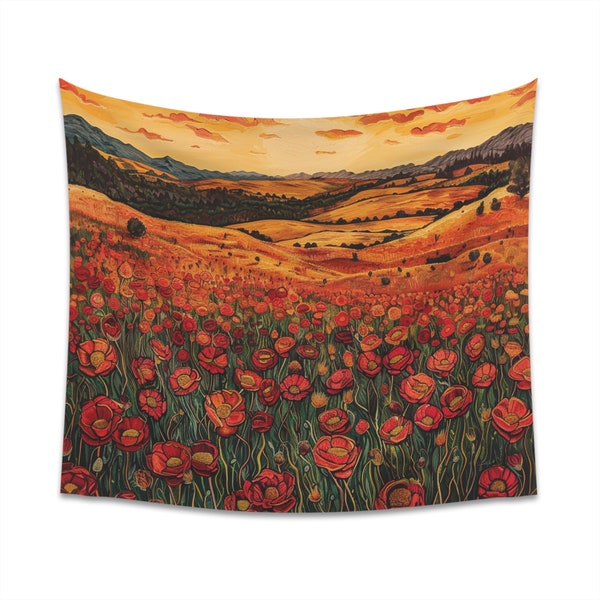 Orange Flower Field, Printed Wall Tapestry