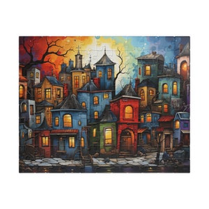 ON SALE, Colorful Houses Cityscape Puzzle, Jigsaw Puzzle, Brain Teaser