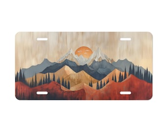 Placa de aluminio para vanidad con diseño de montaña y sol: decoración natural para coche, regalo de boda, aniversario, regalo para adultos, cumpleaños de adolescentes, idea de regalo de Navidad, letrero metálico.